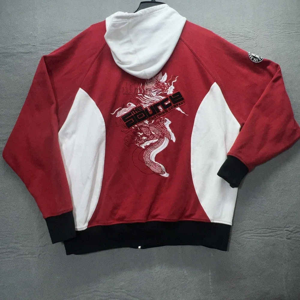 The Source Clothing Co. Jacket Jersey Knit Red Black VTG Rare Hip Hop Sz XL